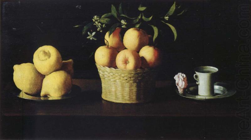 Francisco de Zurbaran Style life with lemon of orange and a rose china oil painting image